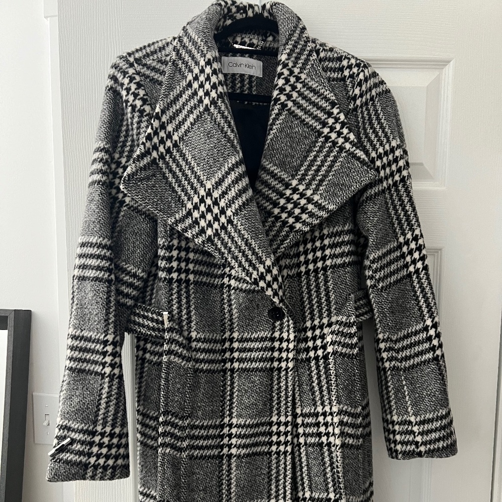 Calvin Klein Womens Asymmetrical Belted Wrap Coat